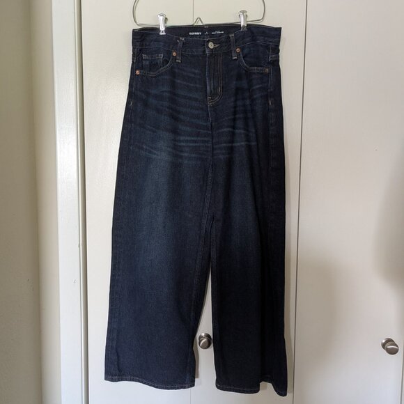 Mid-Rise Baggy Wide-Leg Dark Denim Jeans 6 Petite - Picture 1 of 7